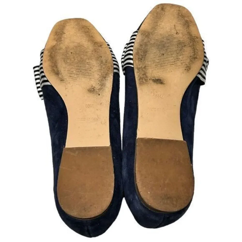 Talbots Women's Stella Stripe Bow‎ Knot Suede Loafers Navy Blue Size 6.5